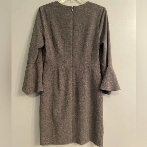 Ann Taylor Career Officecore Minimalist Elegant Gray Bell Sleeve Women's Dress - Picture 6 of 14